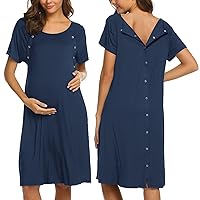 Women’s Nursing/Delivery/Labor/Hospital Nightdress Short Sleeve Maternity Nightgown with Button S-XXL