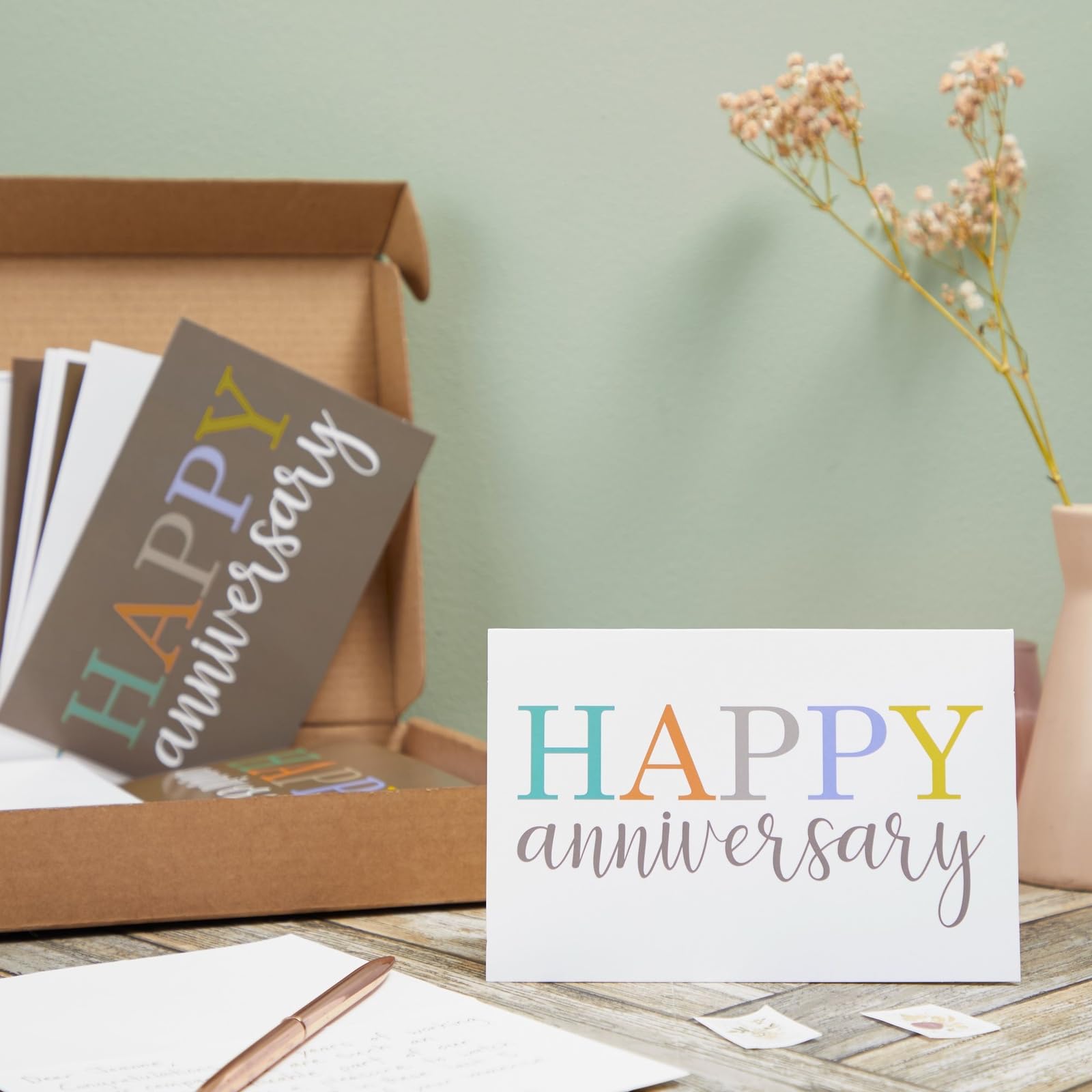 Juvale 36 Pack Happy Anniversary Cards with Envelopes for Work, Wedding, Employees, 6 Designs (Blank Inside, 4x6 In)