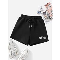 Women's Shorts Letter Graphic Drawstring Waist Shorts (Color : Black, Size : X-Small)