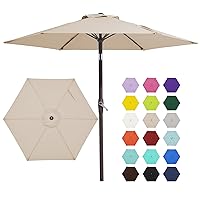 JEAREY 7.5FT Patio Umbrella Market Table Umbrella with 6 Sturdy Ribs, Push Button Tilt/Crank Outdoor Umbrella for Garden, Deck, Backyard, Pool and Beach,Beige