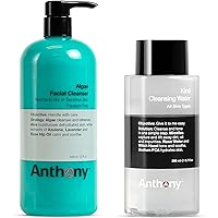 Algae Facial Cleanser, 32 Fl Oz and Anthony Witch Hazel Toner for Face Kind Cleansing Water 6.7 Fl Oz