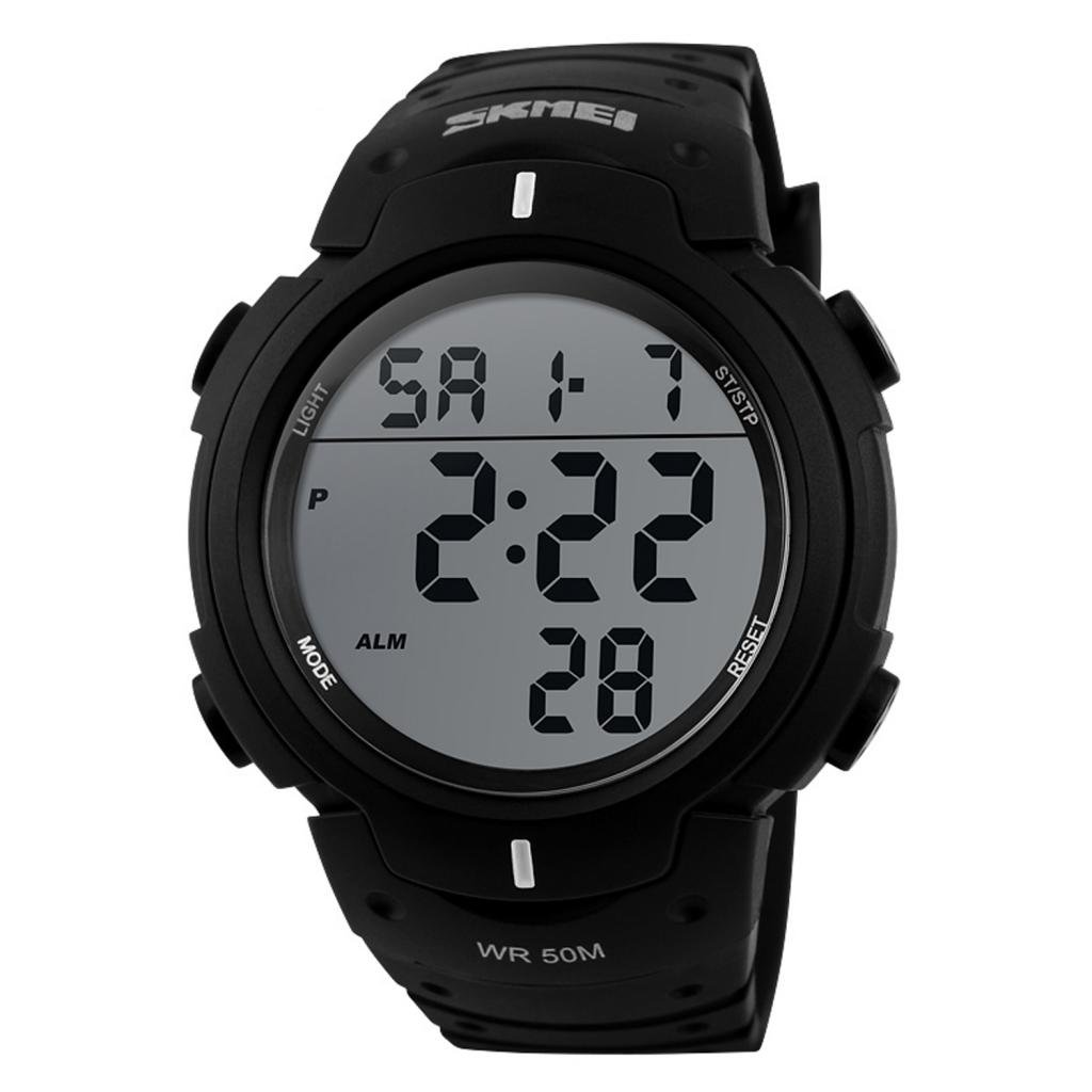 Carrie Hughes Men's Digital Sports Watch Waterproof LED Screen Large Face Military Luminous Stopwatch Alarm Army Outdoor Watch Black CH123 (CH289)