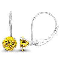 14k Gold Plated 925 Sterling Silver 5mm Round Hypoallergenic Genuine Birthstone Leverback Earrings