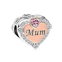 KunBead Jewelry Women Girls Mum Love Heart Rose Gold Plated Bead Charms Compatible with Pandora Bracelets