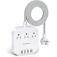 Power Strip with USB C, 3 Outlets 4 USB Ports (22.5W/4.5A) Desktop Charging Station, Flat Plug, 5ft Braided Extension Cord, Non Surge Protector for Travel, Cruise Ship, ETL Listed