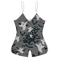 Halloween Bats And Ghosts Funny Slip Jumpsuits One Piece Romper for Women Sleeveless with Adjustable Strap Sexy Shorts