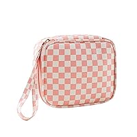 LYDZTION Cute Makeup Bag Pouch Checkered Cosmetic Bag for Women, Travel Makeup Bag Storage Bag Toiletry Bag Wash Bag with Zipper Pouch (Pink)