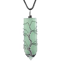 TUMBEELLUWA Natural Crystal Tree of life Sword Stone Pendant for Men and Women, Copper Wrapped Healing Gemstone Necklace for Unisex