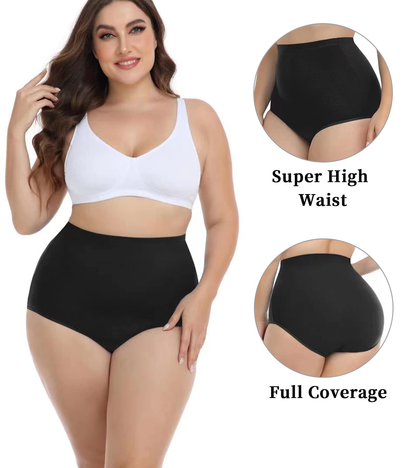 wirarpa Women's Underwear Cotton Super High Waisted Briefs Stretch Full  Coverage Panties 4 Pack