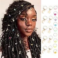 Formery Star Braid Rings Jewelry Clips Gold Moon Dreadlock Charms Accessories Colorful Beads Loc Hair jewels for Women and Girls (19pcs) (Star & moon)