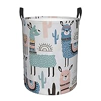 Tropical Cactus Animal Lama Waterproof Oxford Fabric Laundry Hamper,Dirty Clothes Storage Basket For Bedroom,Bathroom