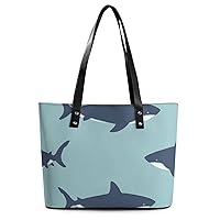 Womens Handbag Sharks Pattern Leather Tote Bag Top Handle Satchel Bags For Lady