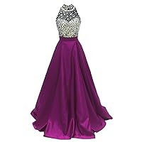 High Neck Prom Dresses for Women Sequins A Line Evening Party Ball Gown