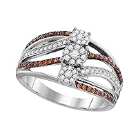 TheDiamondDeal 10kt White Gold Womens Round Brown Diamond Triple Cluster Band Ring 1/2 Cttw