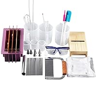 Soap Making Kit - Flexible Rectangular Loaf Mold Comes with Dividers, Wood Box, Stainless Steel Wavy + Straight Scraper for CP and MP Soaps Making Supplies
