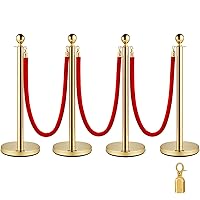BestEquip Velvet Ropes and Posts 4 Pcs, 3 Red Velvet Rope 5 ft, Stanchion Post with Ball Top, Crowd Control Barriers Gold Stanchions, Red Carpet Poles, Crowd Control Ropes and Poles for Party Supplies