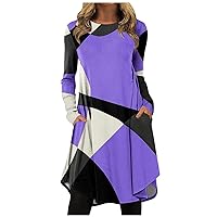 Dresser fir Women Fashion Casual Printed Round Neck Pullover Loose Long Sleeve Plus Size Dress
