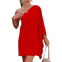 Jhsnjnr Women's Casual Batwing Sleeve One Shoulder Dresses Summer Club Party Cocktail Dresses
