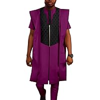 African Suits for Men Agbada Robe Tops and Pants 3 Piece Set Dashiki Clothes Kaftan for Wedding Evening