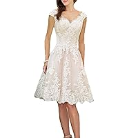 Women's V Neck Short Wedding Dress Sleeveless Appliques Bridal Gowns