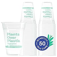 Repurpose 100% Compostable Plant-Based Clear Cold Cup | 16 Ounce Party Cups | 50 Cups