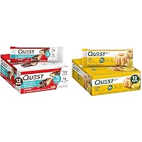 Quest Coconutty Caramel Candy Bars with Almonds, 12g Protein, 12 Count and Quest Lemon Cake Protein Bars, 20g Protein, Gluten Free, 12 Count Bundle