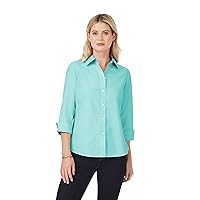 Foxcroft Women's Gwen 3/4 Sleeve Solid Pinpoint Blouse