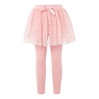 Kids Girls Stretch Leggings with Stars Sequin Mesh Tutu Skirts Girls Casual Pantskirts 2-10 Years