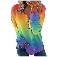 Womens Quarter Zip Pullover Casual Trendy Athletic Shirt Long Sleeve Tops Loose Blouse Printed Sweatshirts Pullover