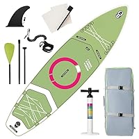 Inflatable Stand Up Paddle Board with Premium SUP Accessories and Backpack for Adults &Youth,Green with Leaf,132x34x6 Inch