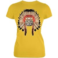 Thanksgiving Funny Cat Native American Yellow Juniors Soft T-Shirt