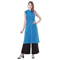 Women's Long Kurti With Plazo Set Dress Suit Tunic Wedding Wear Maxi Sky Blue Color Plus Size