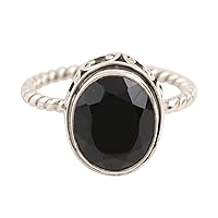 NOVICA Artisan Handmade Onyx Cocktail Ring Black .925 Sterling Silver Single Stone India Gemstone Birthstone 'Midnight Hearts'