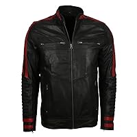 Cafe Racer Leather Jacket, Red and Black, Large