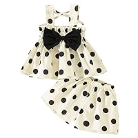 Summer Toddler Girls Sleeveless Bowknot Dot Prints Tops Shorts Two Piece Outfits Set for Kids (Black, 12-18 Months)