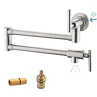 Havin Pot Filler,Pot Filler Faucet Wall Mount,Brass Material, Folding Faucet,Overstove Pot Filler Faucet,with Stretchable Double Joint,2 cartridges Control Water,Style D, Brushed Nickel