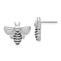 Honey Bee Stud Earrings For Women's Girls Round D/VVS1 Diamond 14K White & Black Gold Plated 925 Sterling Silver (Push Back)