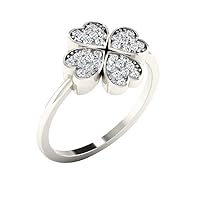 0.18 Cts Round Cut Sim Diamond Heart Shape Flower Ring in 14KT White Gold PL
