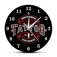 Tattoo Time Custom Wall Clock Ink Shop Tattoos Gun Artist Gift Body Art Shop Studio Tattoos Logo Company Name Modern Silent Wall Clock