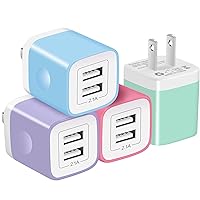 USB Wall Charger, 4-Pack 2.1A Dual Port USB Cube Power Adapter Charger Plug Charging Block Box Brick Cube Compatible with Phone 13 12 11 XS XR X 8 7 6 Plus 5S SE, Pad, Samsung, LG, Android
