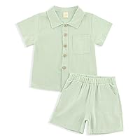 Linen Baby Clothes for Summer Vacation & Beach Hiking, Linen Short with Cotton Linen Top for Girls & Boys