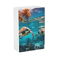 Sea Turtles and Palm Cigarette Case Box Flip Open Waterproof Cigarette Holder Box for Men and Women