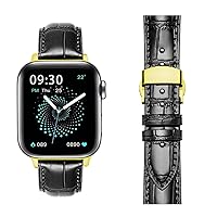 Moran Leather Bands Compatible with Apple Watch 49mm 45mm 44mm 42mm 41mm 40mm 38mm Butterfly Clasp Replacement Calfskin Strap for iWatch Ultra Series 8 7 6 5 4 3 2 1 SE/SE 2