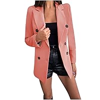Fashion Blazers for Women Double Breasted Suit Coats Casual Notch Lapel Dressy Work Jacket Fall Trendy Outerwear