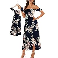 Mommy and Me Dress Matching Outfits Floral Printed Square Neck Puff Sleeve Maxi Dress for Mother and Daughter