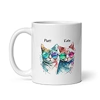 Valentines Day Coffee Mug For Cat Lovers Romantic Custom Personalized Couples Names (11, Pink)