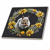 3dRose Gray Squirrel with Yellow Flower Wreath Kentucky State Tattoo Art - Tiles (ct-384700-6)