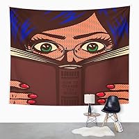 Shenywell World Style Tapestry Wall Hanging 50 X 60 Inch Pop Art Comic Book Style Bookworm Book Glasses Reading Teenager Print Polyester Wall Hanging Decor for Bedroom Livingroom Dorm Decoration