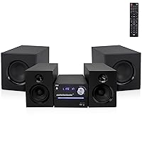 Pyle 200 RMS - 800W P.M.P.O CD/DVD Stereo System, 5-pc Wireless BT Streaming 6 Ohm Two-Way Wooden Speaker Box and Subwoofer, Digital Amplifier IC with MP3, USB, FM Radio, Bass Reflex Speaker