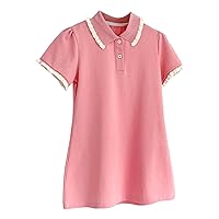 Toddler Kids Baby Girls Summer Casual Solid Color Short Sleeved Stand Up Collar A Line Dress Party Girls
